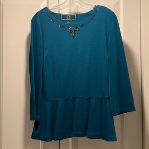 3/4 Length Sleeve Teal Peplum Top